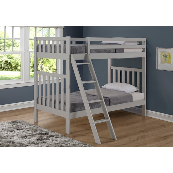 Aurora Twin Over Twin Wood Bunk Bed, Dove Gray, Width: 42